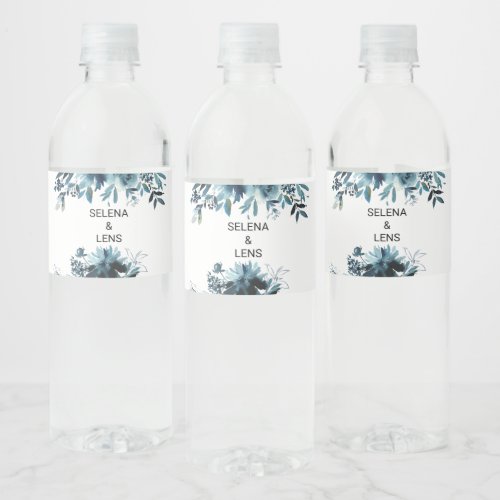 Celestial Navy Blue Floral Water Bottle Label