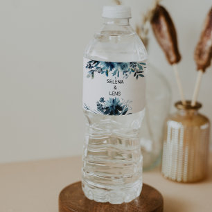 Celestial Navy Blue Floral Water Bottle Label