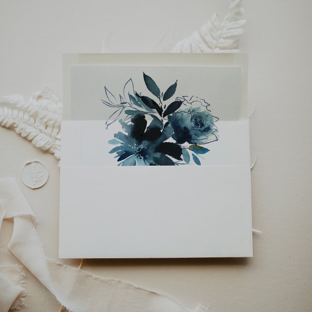 Celestial Navy Blue Floral Wedding Envelope Liner (Creator Uploaded)