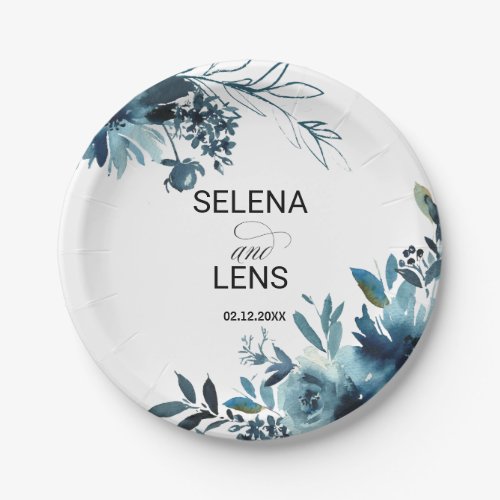 Celestial Navy Blue Floral Wedding Paper Plates