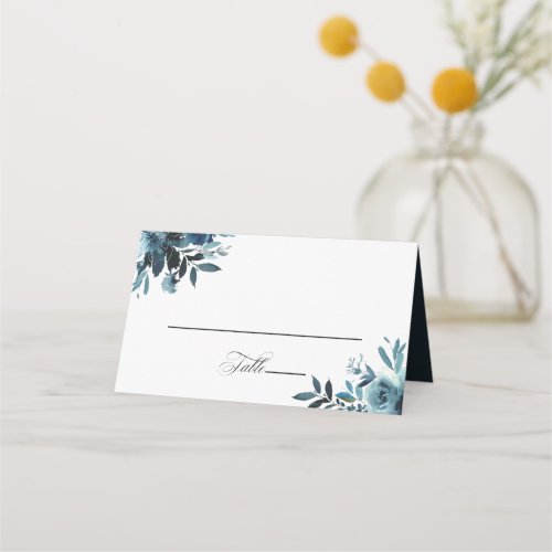 Celestial Navy Blue Floral Wedding Place Card