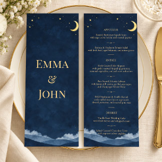 Celestial Navy Blue Gold Starry Night Wedding Menu