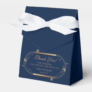 Celestial Navy Blue Gold Wedding Thank You Favor Boxes