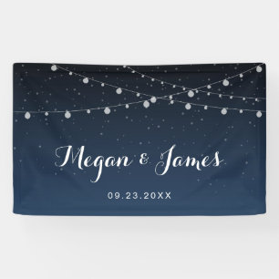 Celestial Navy Blue Starry Night Wedding Backdrop Banner