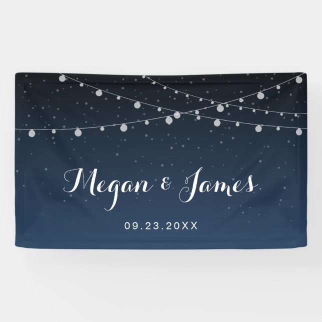 Celestial Navy Blue Starry Night Wedding Backdrop Banner (Horizontal)