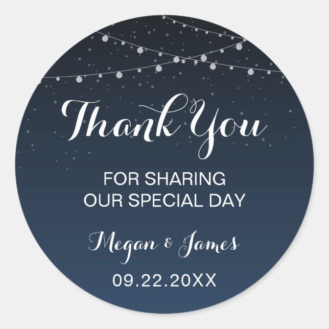 Celestial Navy Blue Starry Night Wedding Favor Classic Round Sticker (Front)