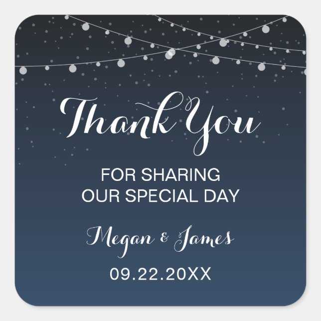 Celestial Navy Blue Starry Night Wedding Favor Square Sticker (Front)