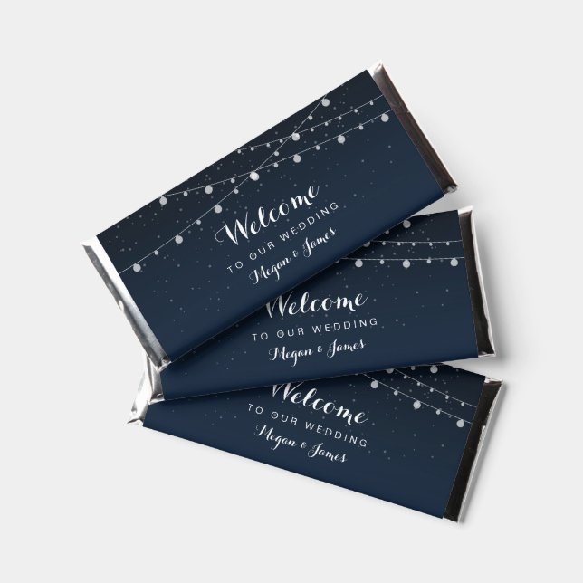 Celestial Navy Blue Starry Night Wedding Hershey Bar Favors (Front)