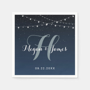 Celestial Navy Blue Starry Night Wedding Monogram Napkins