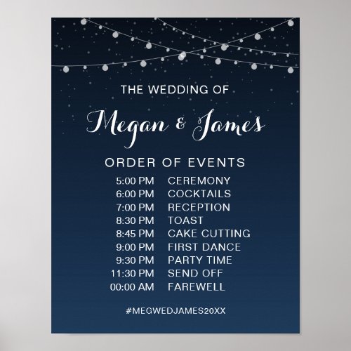 Celestial Navy Blue Starry Night Wedding Schedule Poster