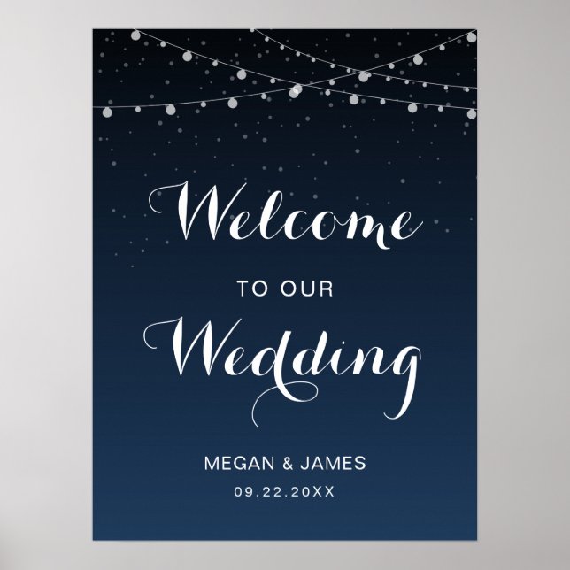 Celestial Navy Blue Starry Night Wedding Welcome Poster (Front)