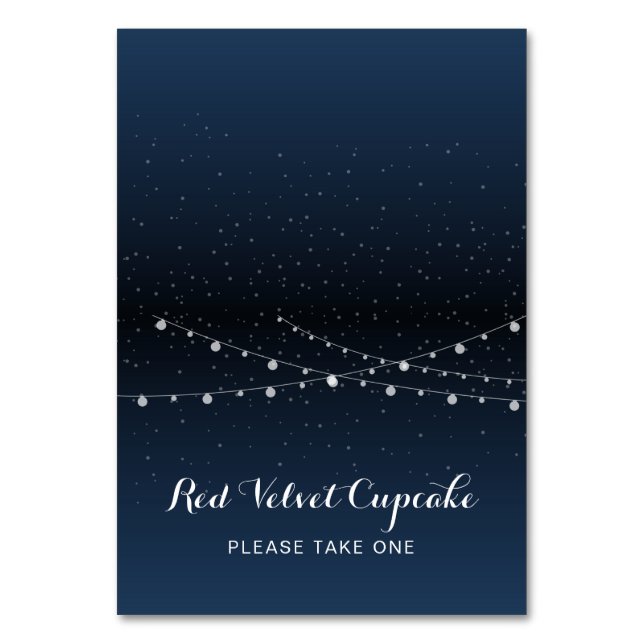 Celestial Navy Blue Stars Night Wedding Food Label Table Number (Front)