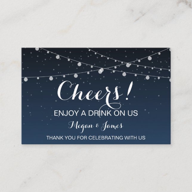 Celestial Navy Blue Stars Wedding Drink Ticket (Front)