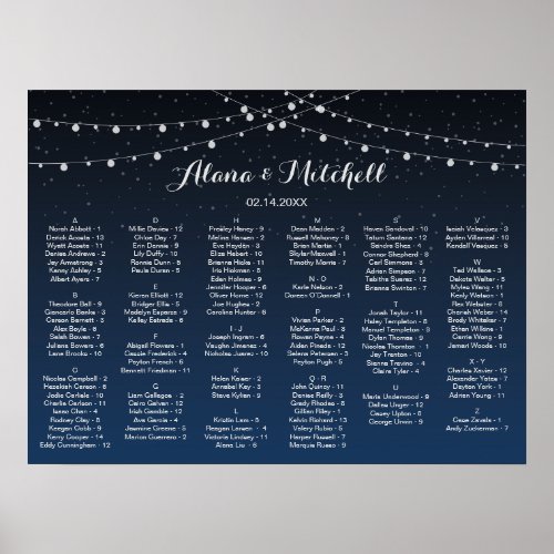 Celestial Navy Blue Stars Wedding Seating Chart