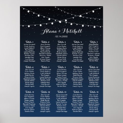 Celestial Navy Blue Stars Wedding Seating Chart