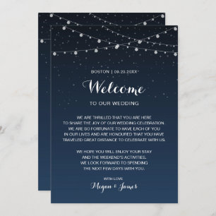 Celestial Navy Blue Stars Wedding Welcome Note Invitation