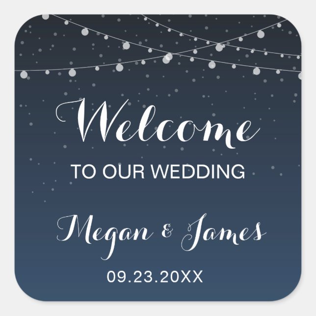 Celestial Navy Blue Stars Welcome Bag Square Sticker (Front)