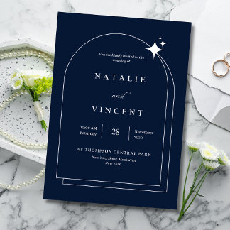 Celestial Navy Blue Wedding Elegant Arch Frame Foil Card