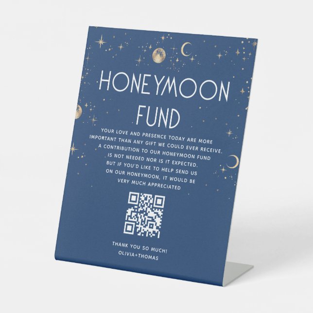 Celestial Navy Blue Wedding Honeymoon Fund Pedestal Sign (Front)