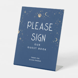 Celestial Navy Blue Wedding Sign Our Guest Book