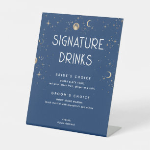 Celestial Navy Blue Wedding Signature Drinks Pedestal Sign