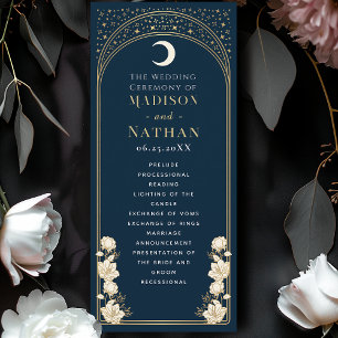 Celestial Navy Elegant Arch Art Nouveau Wedding Program