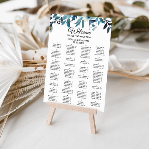 Celestial Navy Floral Alphabetical Seating Chart