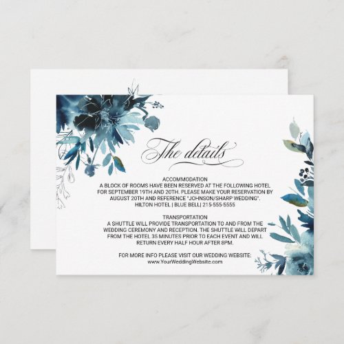 Celestial Navy Floral Wedding Details Insert Card