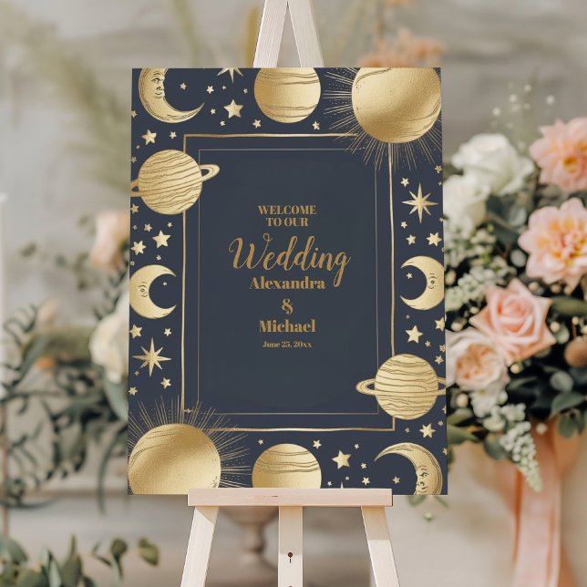Celestial Navy Gold Crescent Moon Wedding Foam Board (Creator Uploaded)