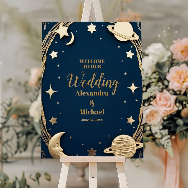 Celestial Navy Gold Crescent Moon Wedding Foam Board (Creator Uploaded)