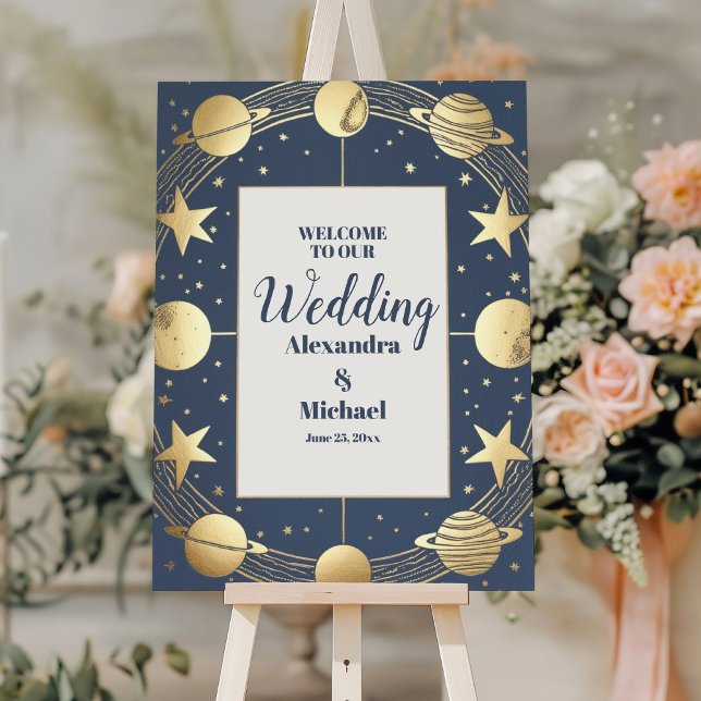 Celestial Navy Gold Crescent Moon Wedding Foam Board (Creator Uploaded)