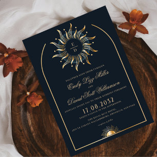 Celestial Navy Gold Esoteric Monogram Invitation