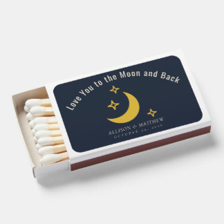 Celestial Navy Gold Love You To The Moon Wedding Matchboxes