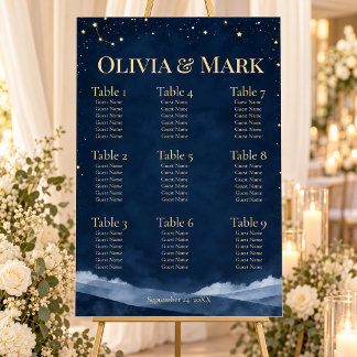 Celestial Navy Gold Starry Night Wedding Seating Foam Board