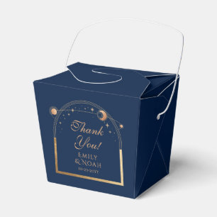 Celestial Navy Gold Sun Moon Wedding Thank You Favor Boxes
