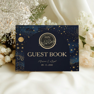 Celestial Navy Gold Wedding Guest Book