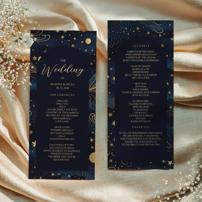 Celestial Navy Gold Wedding Program Card (Creator Uploaded)