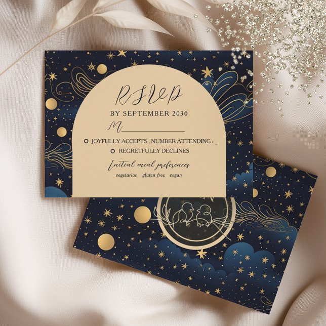 Celestial Navy Gold Wedding RSVP Card (Creator Uploaded)
