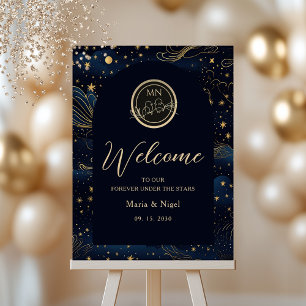 Celestial Navy Gold Wedding Welcome Foam Board