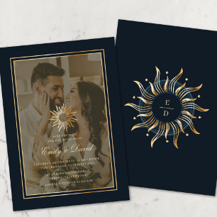 Celestial Navy Golden Monogram Photo Overlay Save The Date