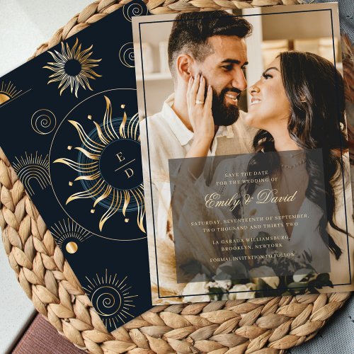 Celestial Navy Golden Monogram Photo Overlay  Save The Date