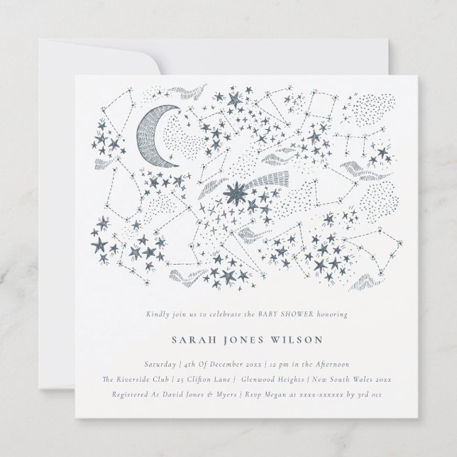 Celestial Navy Starry Night Moon Baby Shower Invitation
