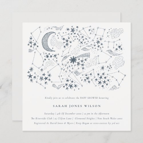 Celestial Navy Starry Night Moon Baby Shower Invitation