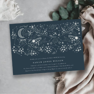 Celestial Navy Starry Night Moon Baby Shower Invitation