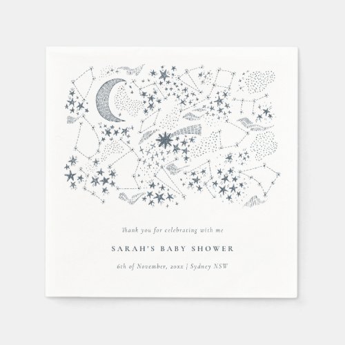 Celestial Navy Starry Night Moon Baby Shower Napkins