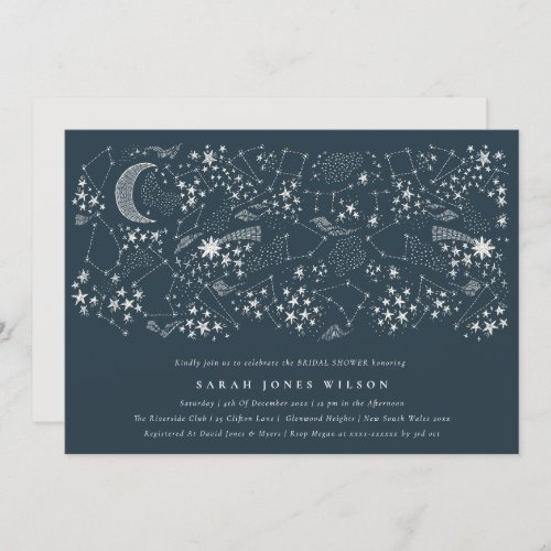 Celestial Navy Starry Night Moon Bridal Shower Invitation