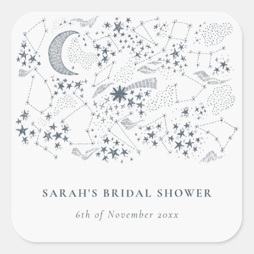 Celestial Navy Starry Night Moon Bridal Shower Square Sticker