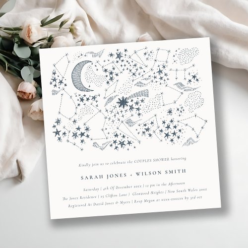 Celestial Navy Starry Night Moon Couples Shower Invitation