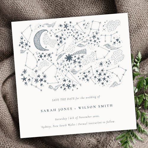 Celestial Navy Starry Night Moon Save The Date Invitation