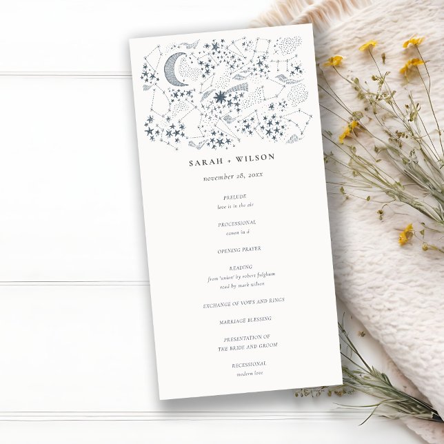 Celestial Navy Starry Night Moon Wedding Program (Creator Uploaded)